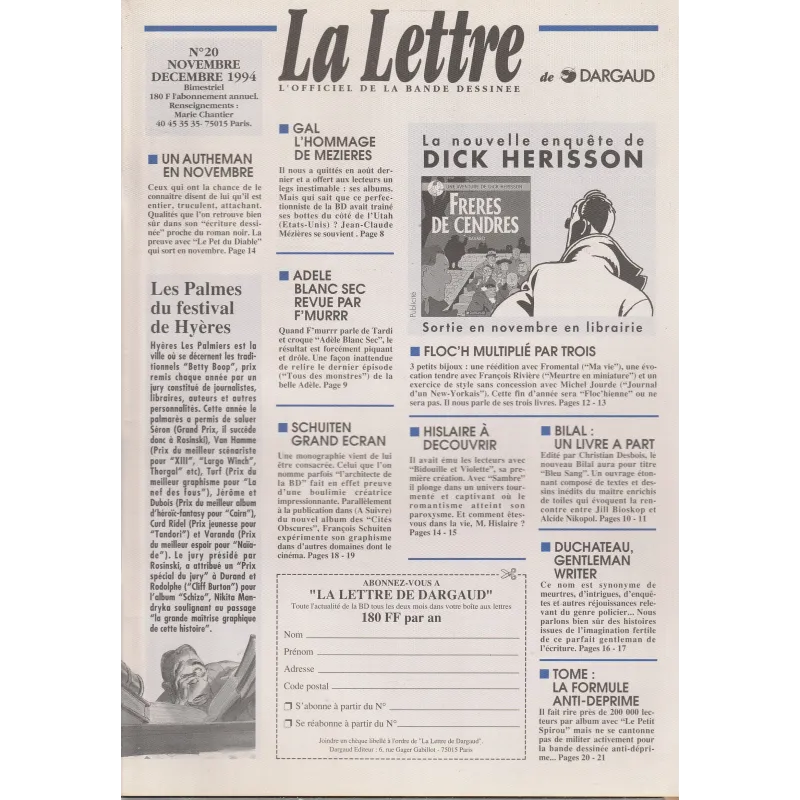 La lettre de Dargaud (20) - La nouvelle enquête de Dick Herisson