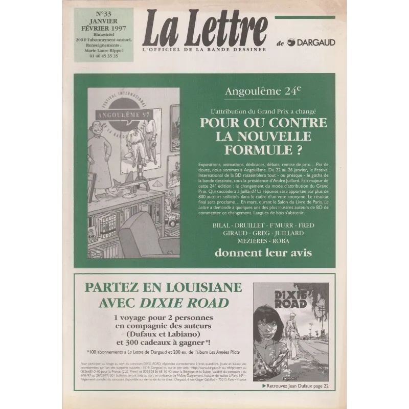 La lettre de Dargaud (33) - Angoulème 24e Pour ou contre ....