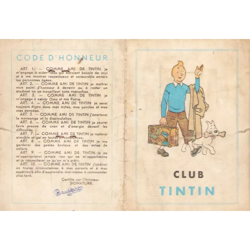 Tintin (HS) - Club de France Tintin - Carte de membre